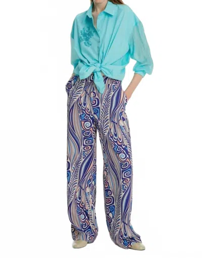 Exquise Patterned Palazzo Trousers In Original Print In Blue