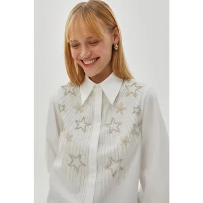 Exquise Piper Stone Embellished Shirt In White