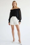 Exquise Pocketed Button Front Denim Shorts In White