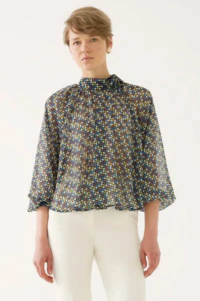 Exquise Printed Mock Neck Blouse In Multi