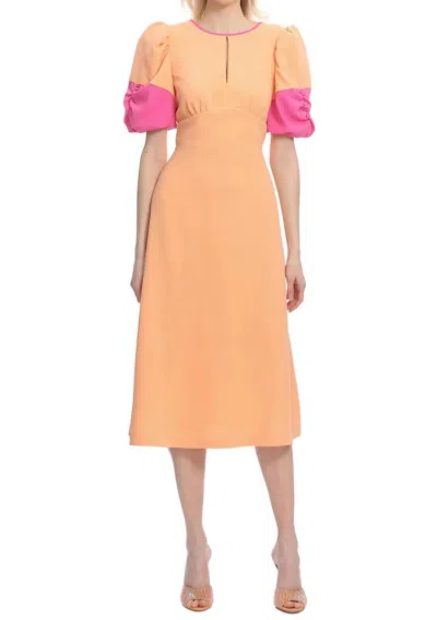 Exquise Puff Shoulder Contrast A-line Dress In Peach In Orange