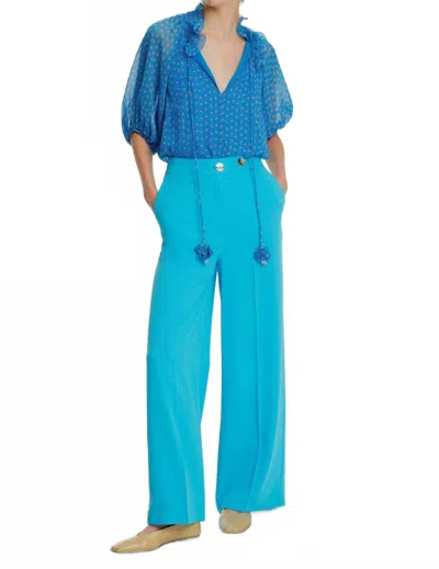 Exquise Puff Sleeve Blouse In Original Print In Blue