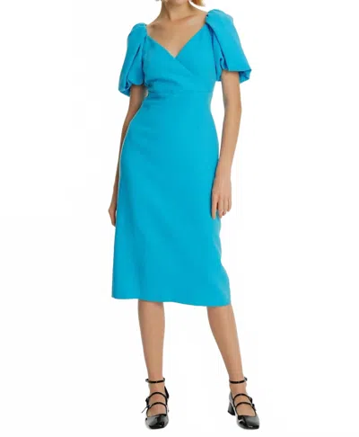 Exquise Puff Sleeve Midi Dress In Blue