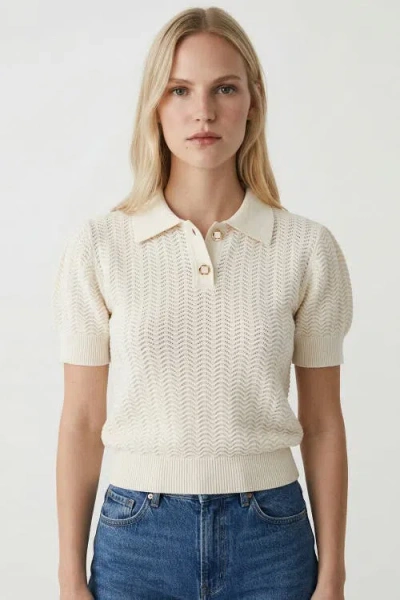 Exquise Rachael Polo Short Sleeve Knit Blouse In Neutral