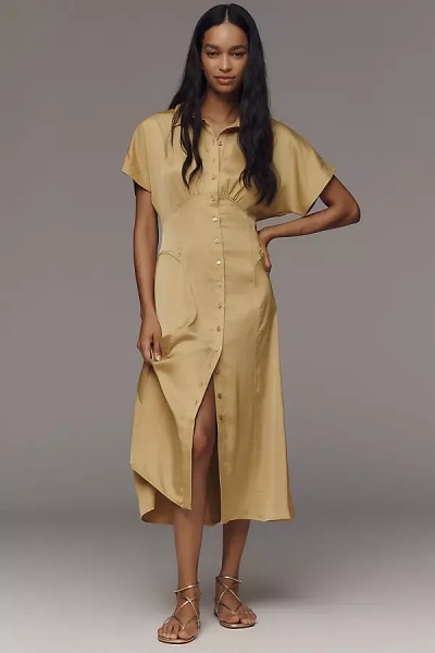 Exquise Raina Satin Midi Dress In Yellow