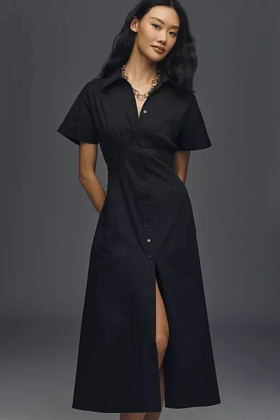 Exquise Raina Short-sleeve Midi Shirt Dress In Black