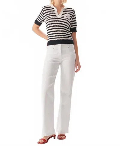 Exquise Regular High Waist Flare Denim Pants In White In Multi
