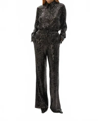 Exquise Regular Sequin Embellished Lined Wide Leg Pants In Black