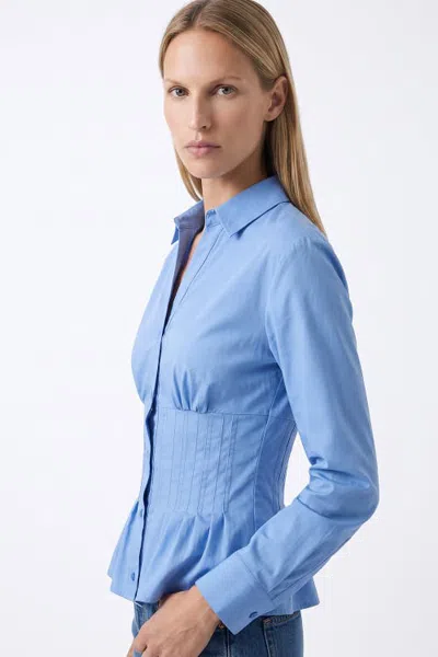 Exquise Ruffle Detail Long Sleeve Shirt With Cuffs In Blue