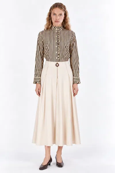 Exquise Ruffle Stand Collar Long Sleeve Shirt In Black