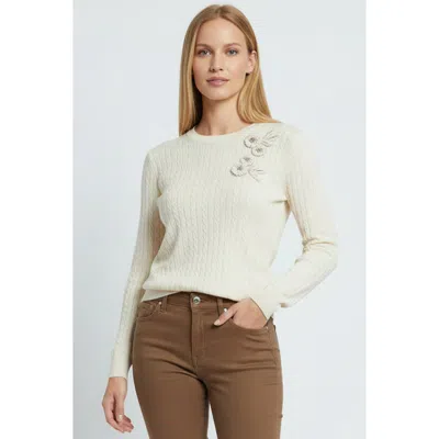 Exquise Ryann Embroidered Knit Blouse In White