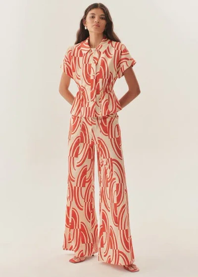 Exquise Sara Abstract Print Cotton Wide Leg Pants In Neutral