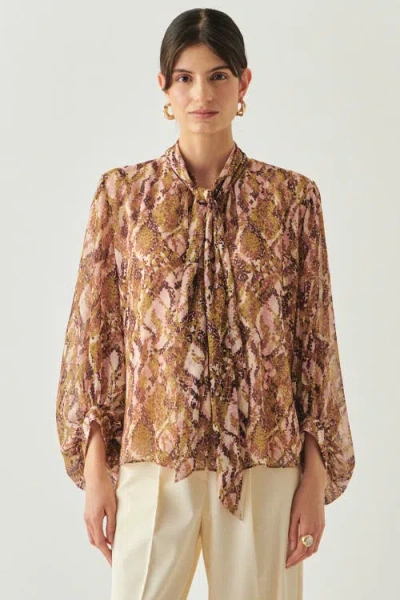 Exquise Sariyah Long Sleeve Blouse In Brown