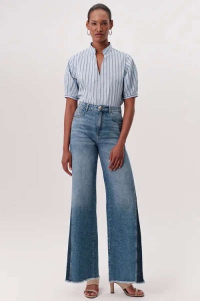 Exquise Savanah High Waist Wide Leg Denim Trousers In Blue