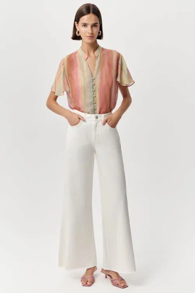 Exquise Savanah High Waist Wide Leg Denim Trousers In White