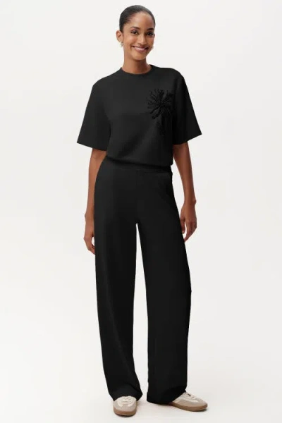 Exquise Shayna K Pants Wide Leg Knit Trousers In Black