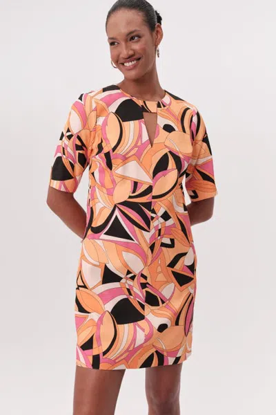 Exquise Short Sleeve Cut Out Mini Printed Dress In Multi