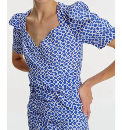 Exquise Short Sleeve Detailed Patterned Blouse In Original Print In Blue