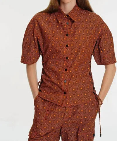 Exquise Short Sleeve Patterned Shirt In Original Print In Brown