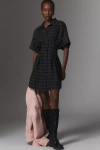 Exquise Short-sleeve Plaid Diamonte Mini Dress In Gray