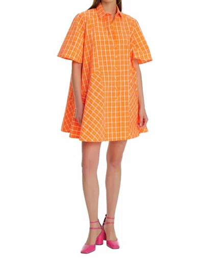 Exquise Short Sleeve Plaid Mini Shirt Dress In Original Print In Orange
