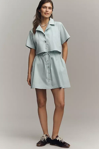 Exquise Short-sleeve Twofer Mini Dress In Green