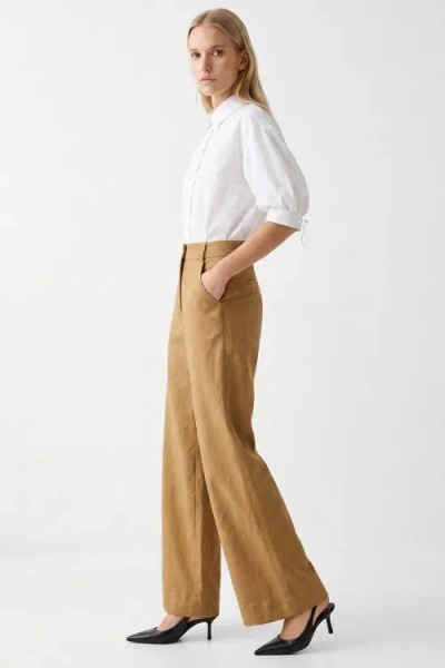 Exquise Sienna High Waisted Wide Leg Linen Pants In Yellow