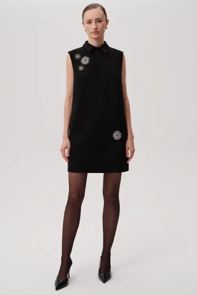 Exquise Sleeveless Shirt Collar Dress In Black