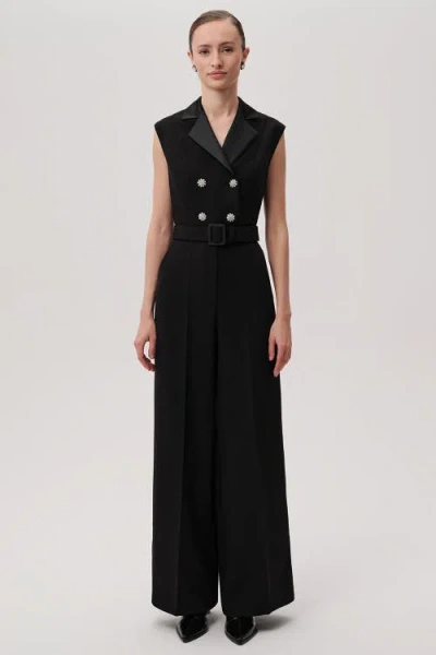 Exquise Sleeveless Shirt Collar Jumpsuit In Black