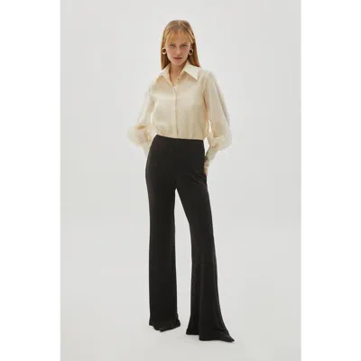 Exquise Slim Sequin Print Flared Knit Pants In Black