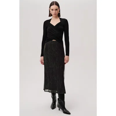Exquise Snake Print Tulle Midi Skirt In Black