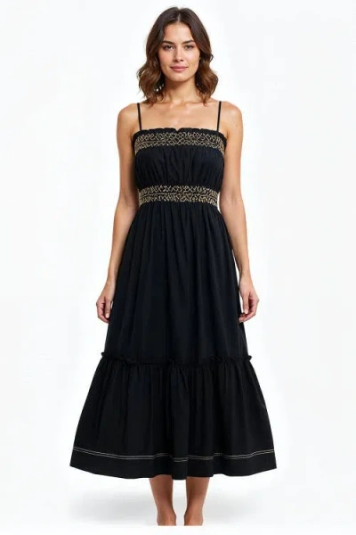 Exquise Spaghetti Strap Midi Dress In Black