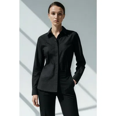 Exquise Stone Pattern Pocketless Long Sleeve Cotton Shirt In Black