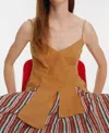 Exquise Strap Embroidered Asymmetrical Cut-linen Blouse In Camel