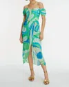 Exquise Strapless Midi Length Patterned Dress In Original Print In Green