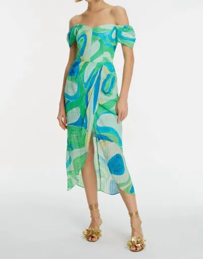 Exquise Strapless Midi Length Patterned Dress In Original Print In Green