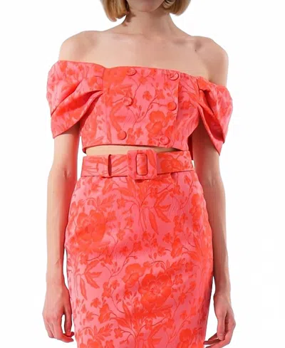Exquise Strapless Patterned Bustier Top In Orange In Pink