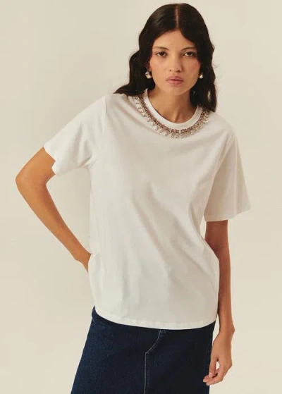 Exquise Sunny Crystal Embellished Crew Neck Knit T In Neutral