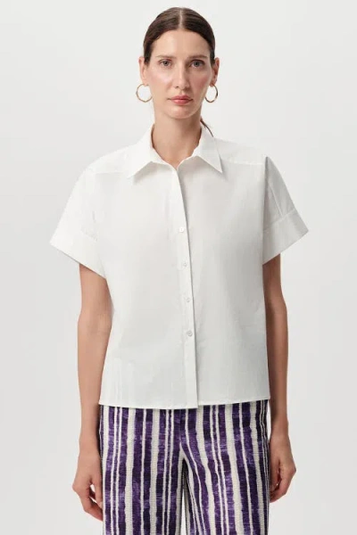 Exquise Tegan Shirt Collar Short Sleeve Poplin Shirt In White