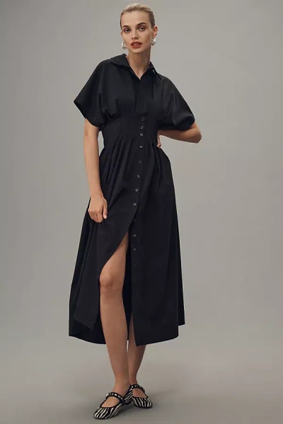 Exquise The Tobie Button-front Pleated Shirt Dress By  In Black