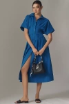 Exquise The Tobie Button-front Pleated Shirt Dress By  In Blue