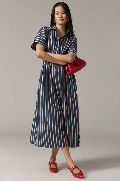 Exquise The Tobie Button-front Pleated Shirt Dress By  In Blue