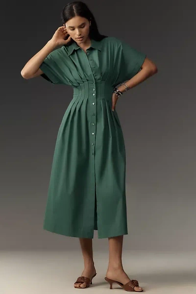 Exquise The Tobie Button-front Pleated Shirt Dress By  In Green