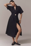 Exquise The Tobie Button-front Pleated Shirt Dress By : Linen Edition In Black