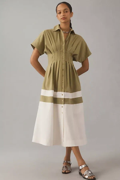 Exquise Tobie Button-front Pleated Midi Shirt Dress In Multicolor