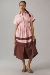 Exquise Tobie Button-front Pleated Midi Shirt Dress In Pink