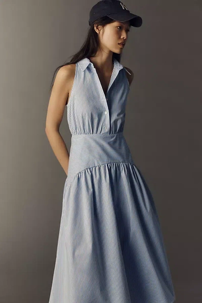 Exquise The Tobie Drop-waist Midi Shirt Dress By  In Blue