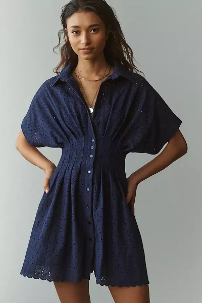 Exquise The Tobie Eyelet Mini Shirt Dress By  In Blue
