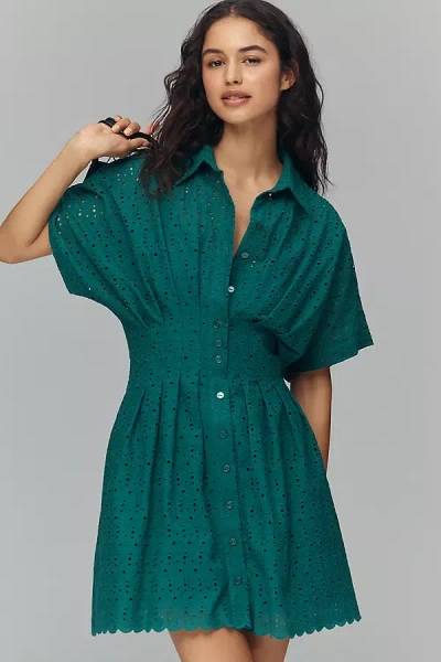 Exquise The Tobie Eyelet Mini Shirt Dress By  In Green