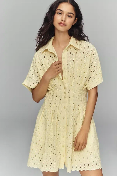 Exquise The Tobie Eyelet Mini Shirt Dress By  In Yellow